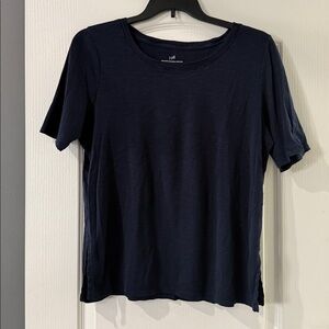 J. Jill Navy Blue Pima Scoop-Neck Elbow Sleeve Top. XL